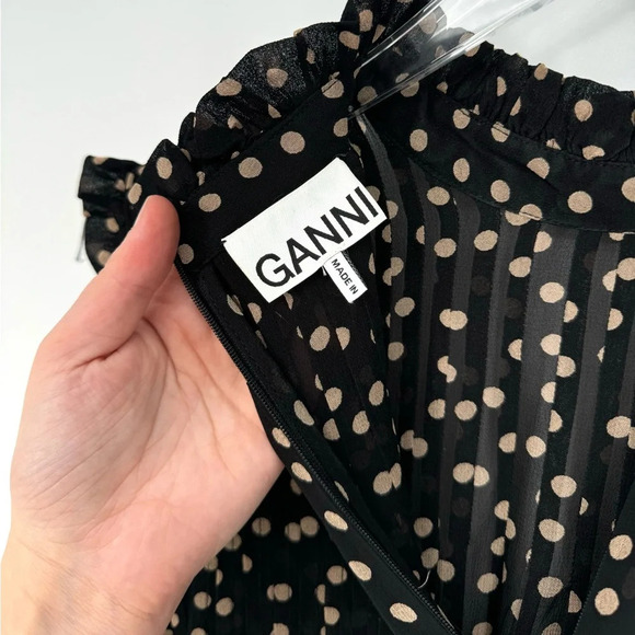 Ganni Black and Cream Polka Dot Blouse - Picture 10 of 14